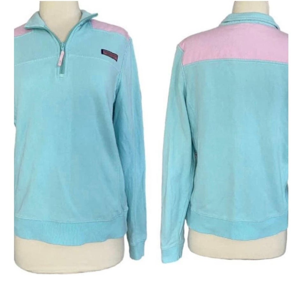 Vineyard Vines Light Blue and Pink Half-Zip Pullover